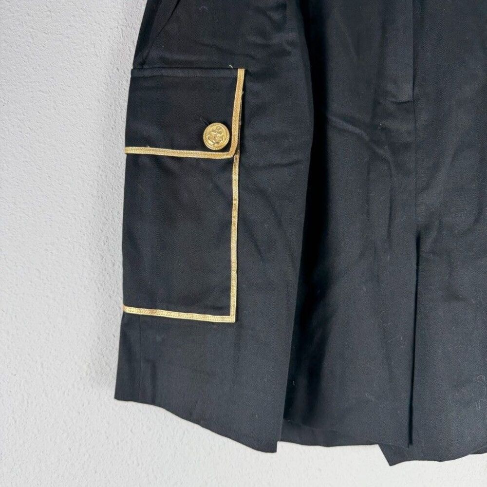 Vintage Black Gold Trim High Waisted Shorts Pleated Sailor Military Cargo Sz 10 - Picture 2 of 8